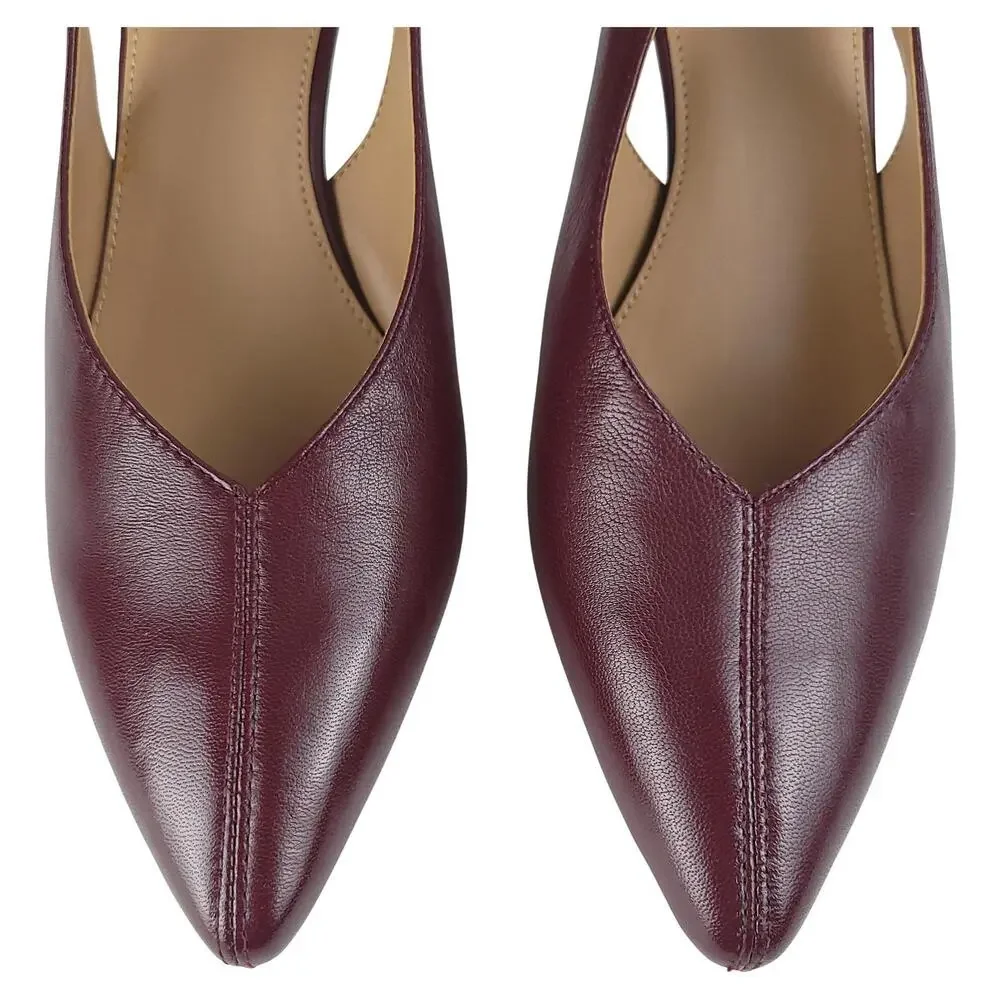NWOB AEROSOLES Exit Ramp Heels 8M Burgundy Leather Slingback Pointed Toe
